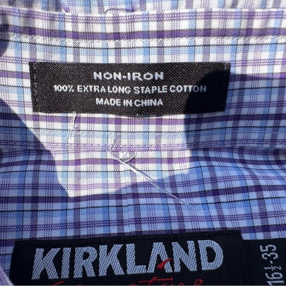 Kirklands Signature Mens Button Down Long Sleeve Purple Blue Pin Striped 16.5-35 - Picture 3 of 5